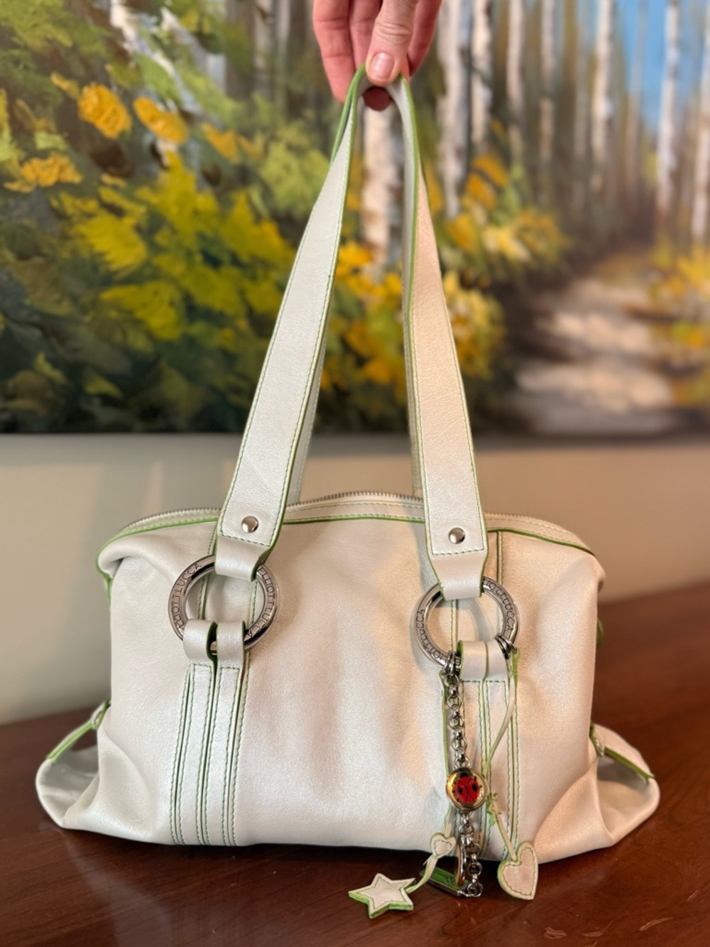 Elliott Lucca Pearly White Leather Shoulder Bag | Y2K Charm Bag Spring Summer 🤍
